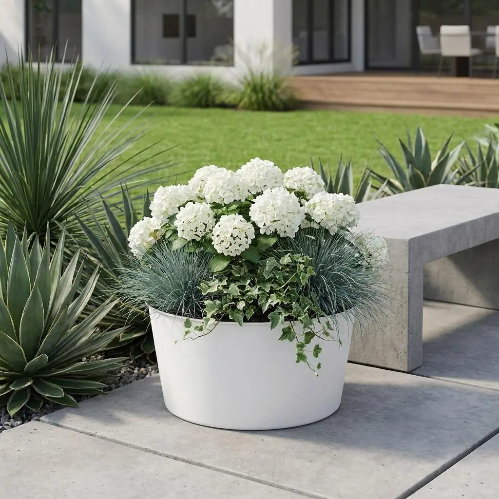 12" White Recycled Plastic Indoor Outdoor Round Pot Planter Homeroots Outdoor