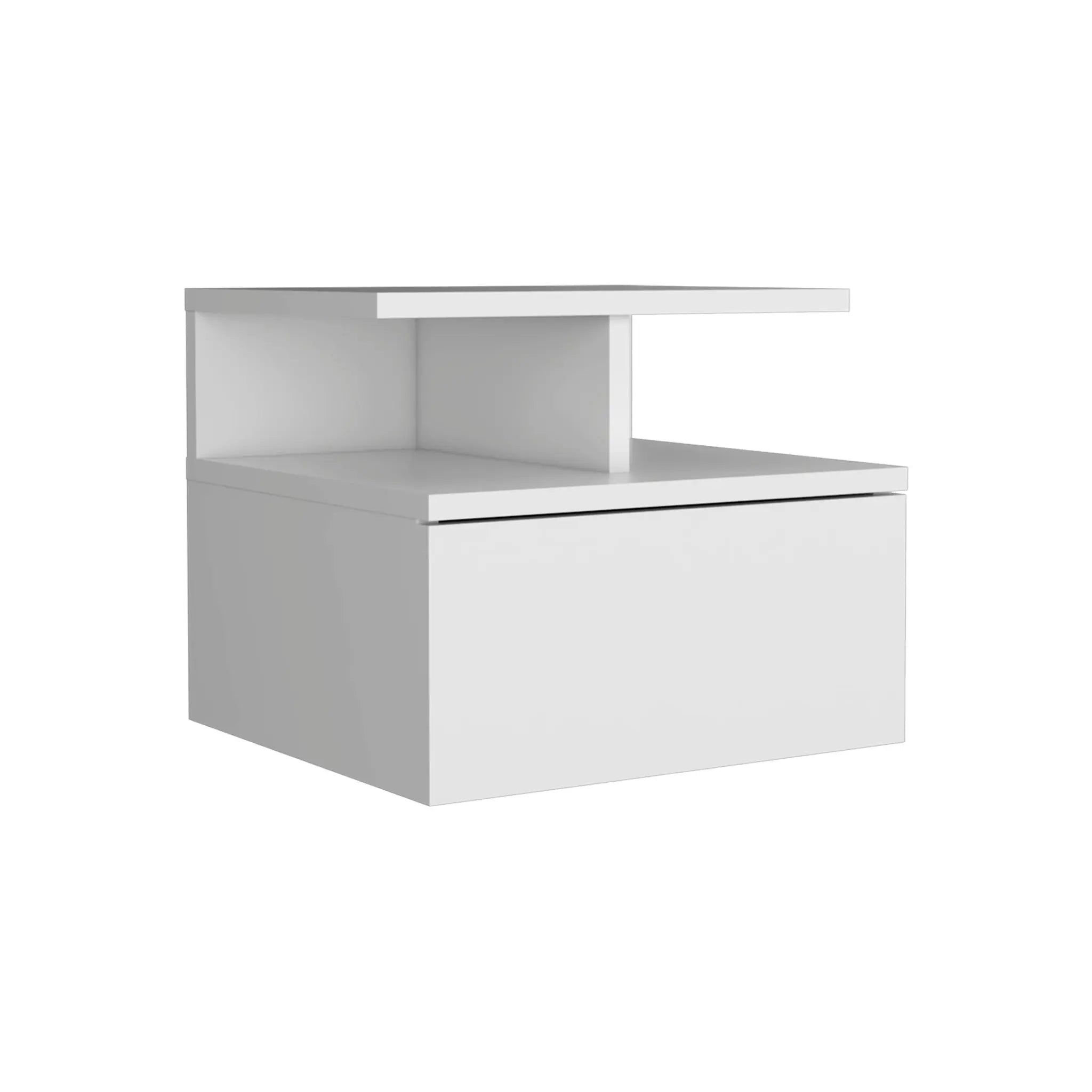 12" White Wood One Drawer Floating Nightstand Homeroots Bed & Bath