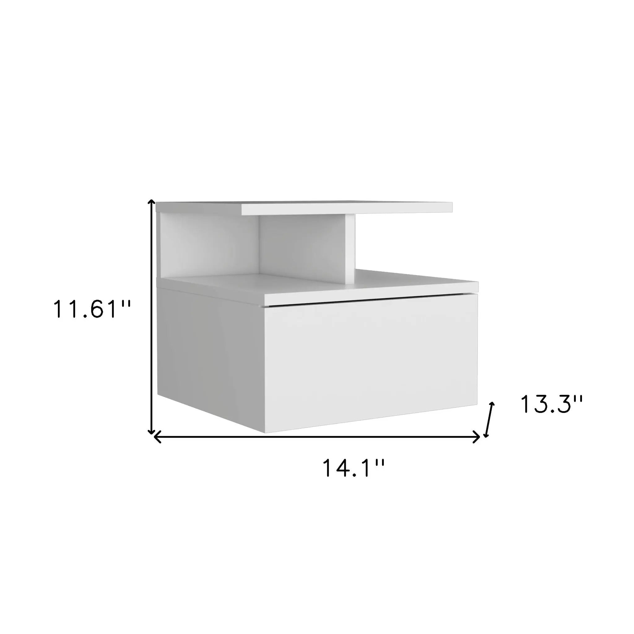 12" White Wood One Drawer Floating Nightstand Homeroots Bed & Bath