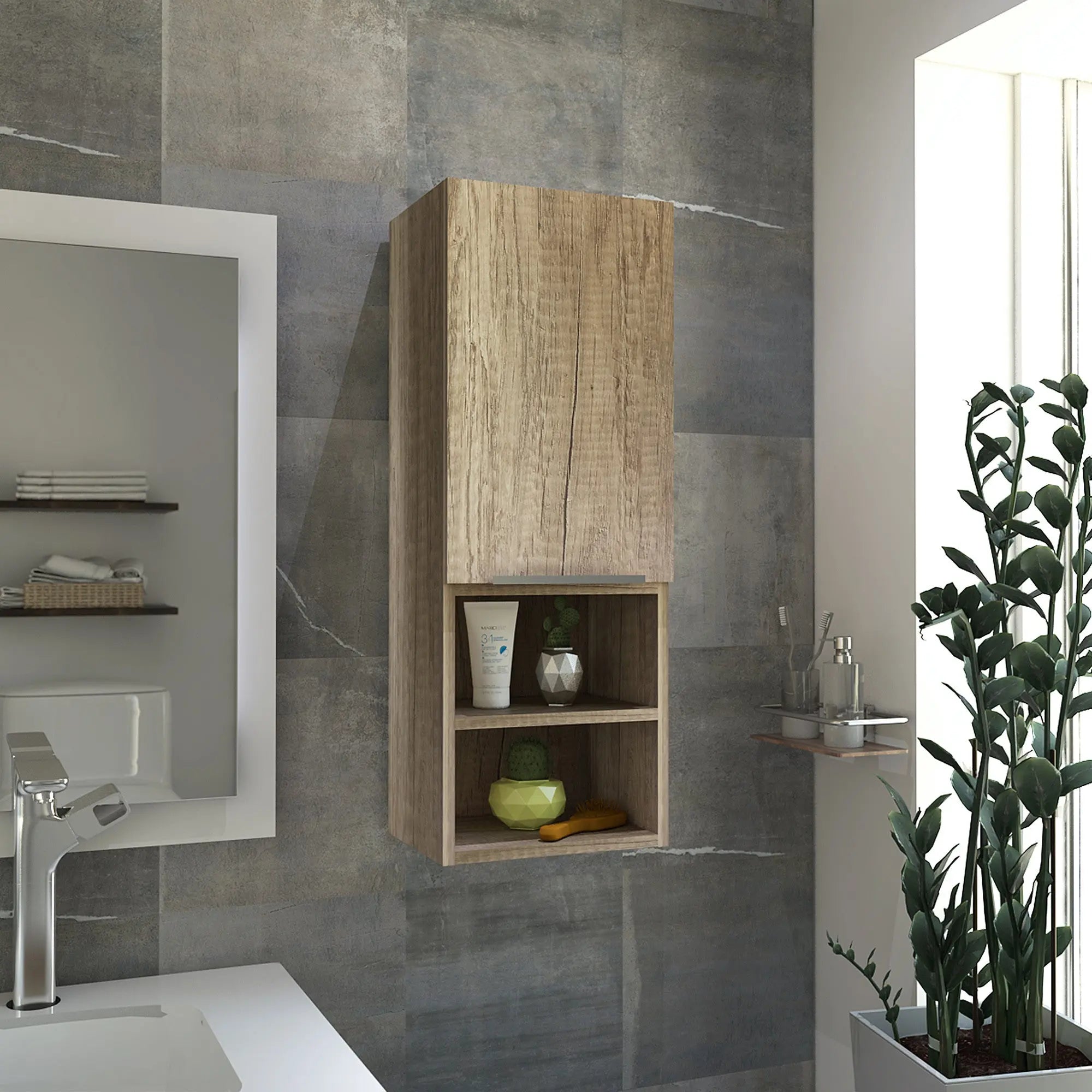12" Wood Brown Standard Accent Cabinet With Four Shelves - GreatEagleInc
