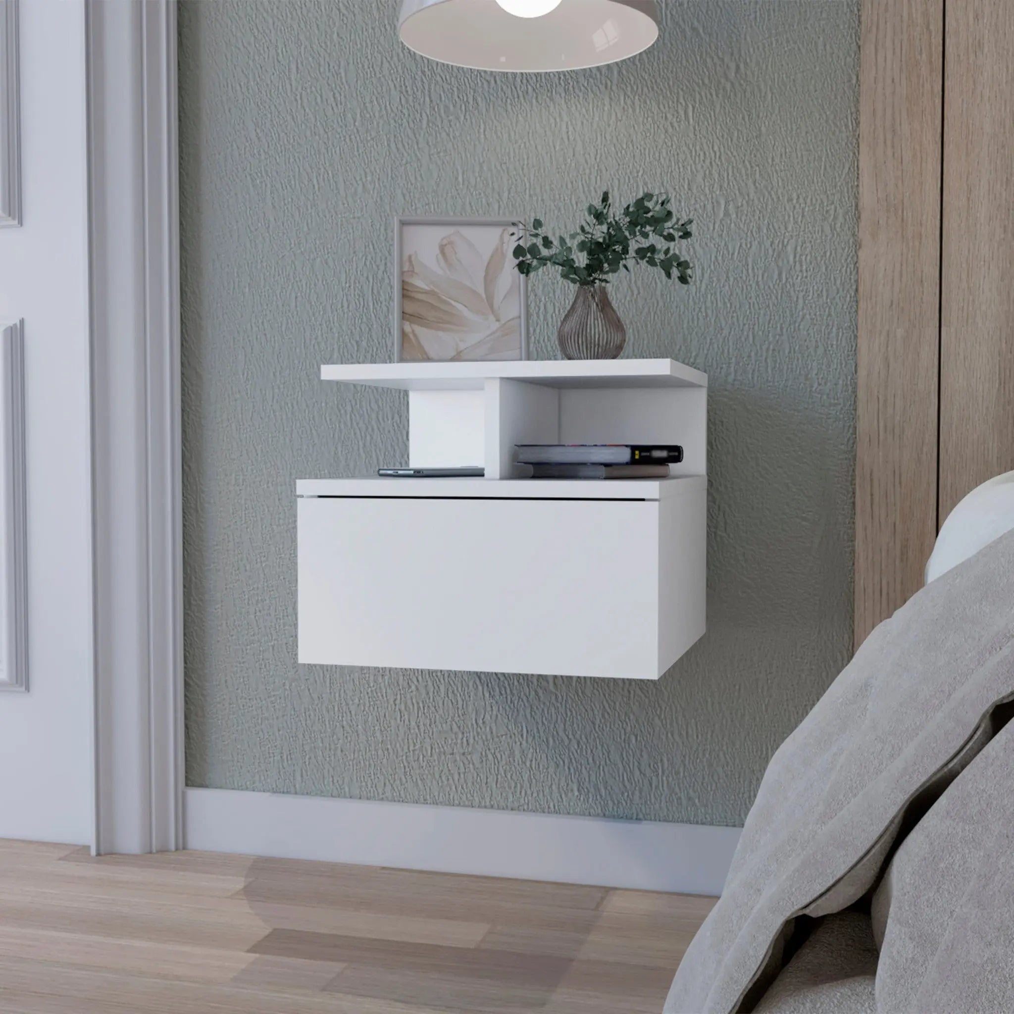 12" Wood One Drawer Floating Nightstand Homeroots Bed & Bath