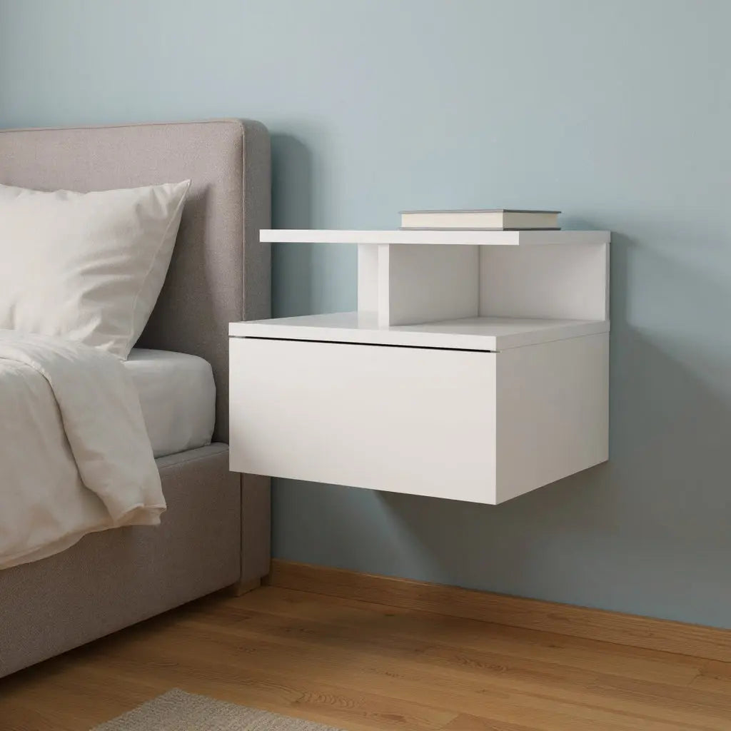 12" Wood One Drawer Floating Nightstand Homeroots Bed & Bath