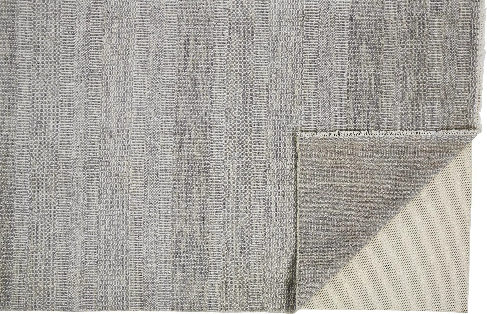12' X 15' Blue and Silver Wool Striped Shag Hand Knotted Area Rug Homeroots Home Decor