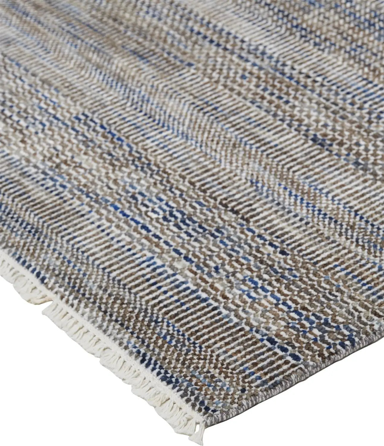 12' X 15' Gray Ivory And Brown Wool Striped Shag Hand Knotted Area Rug Homeroots Home Decor