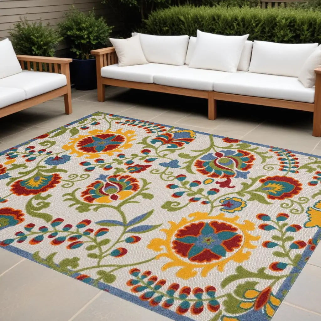 12' X 15' Green And Ivory Indoor Outdoor Area Rug Homeroots Outdoor