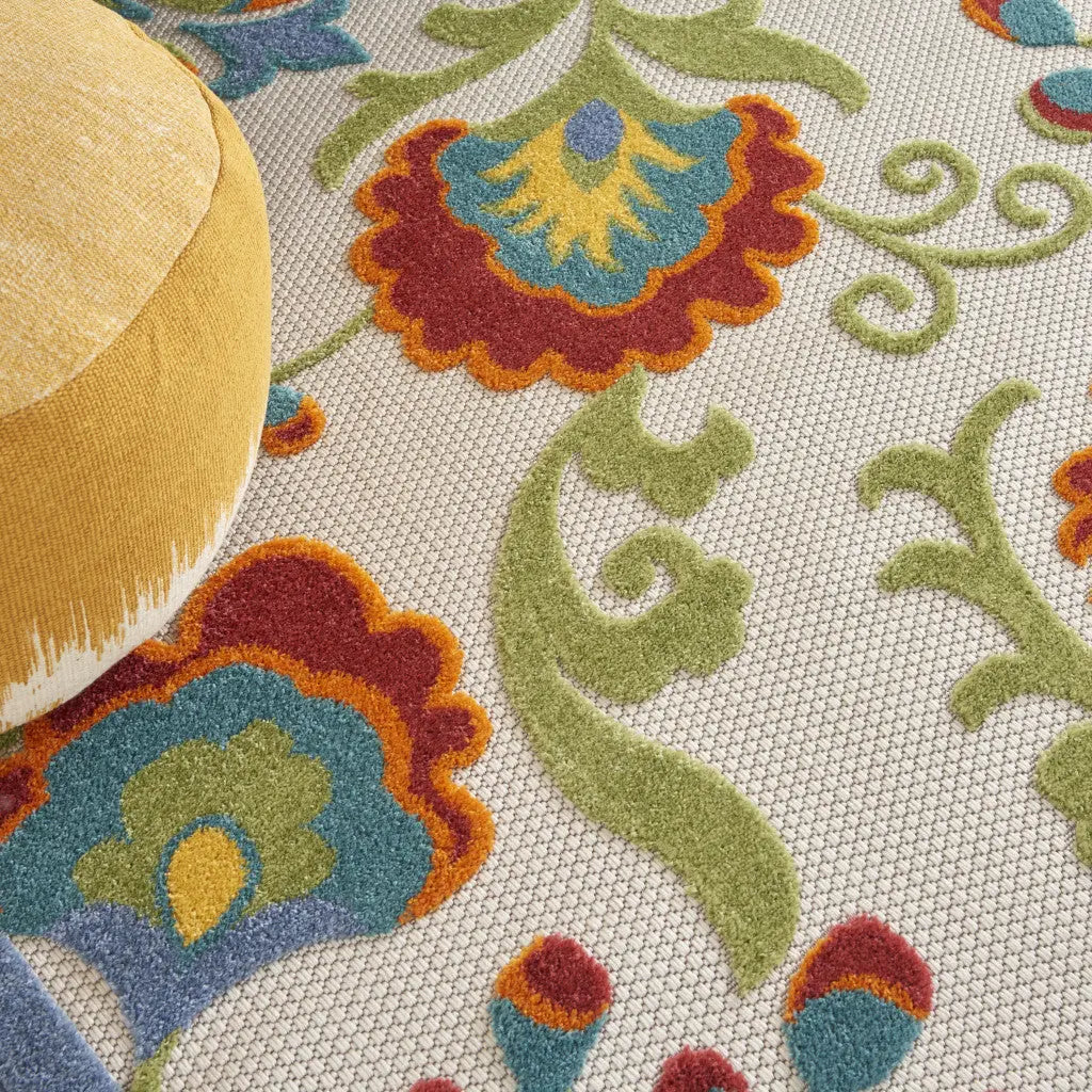 12' X 15' Green And Ivory Indoor Outdoor Area Rug Homeroots Outdoor