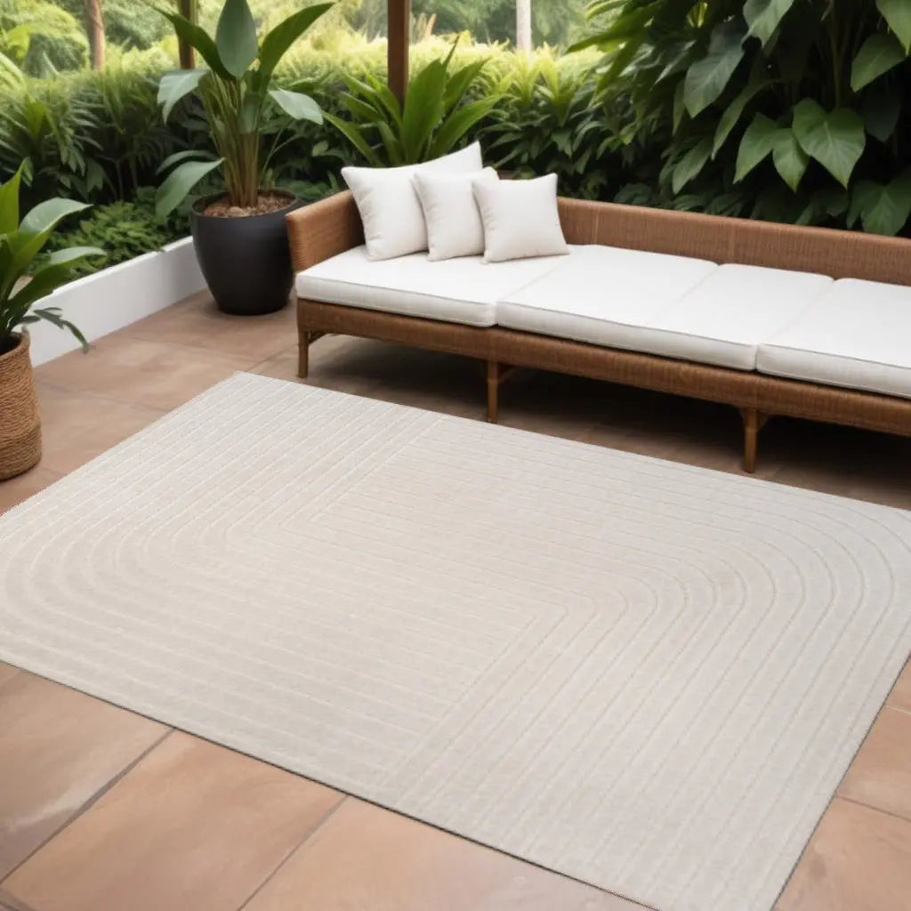 12' X 15' Ivory And Cream Striped Indoor Outdoor Area Rug Homeroots Outdoor