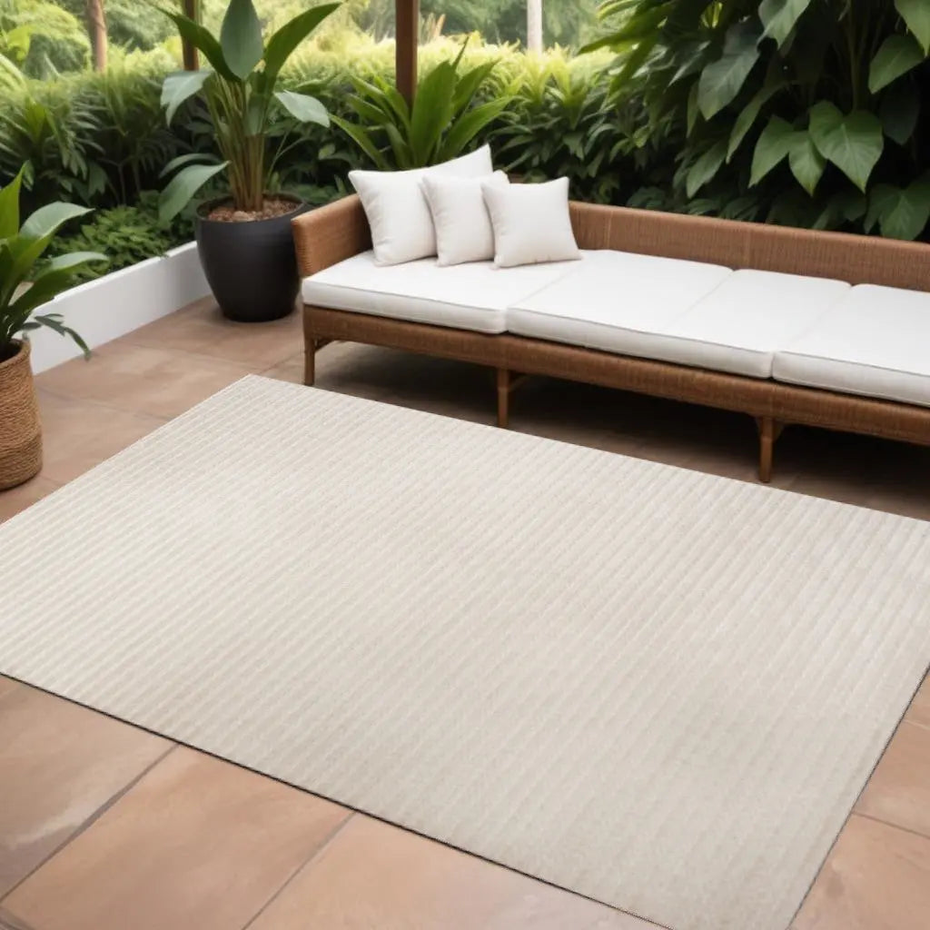 12' X 15' Ivory And Cream Striped Indoor Outdoor Area Rug Homeroots Outdoor