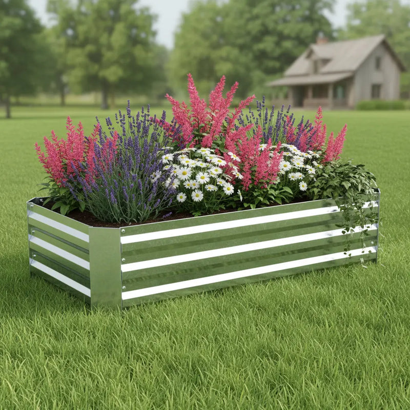 12" X 48" Silver Metal Rectangular Raised Garden Bed Homeroots Outdoor