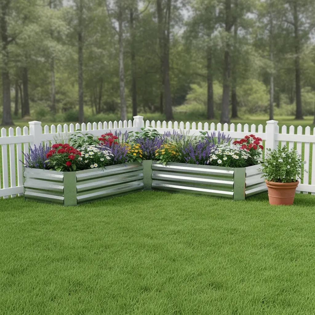 12" X 60" Silver Steel L Shape Raised Garden Bed Homeroots Outdoor