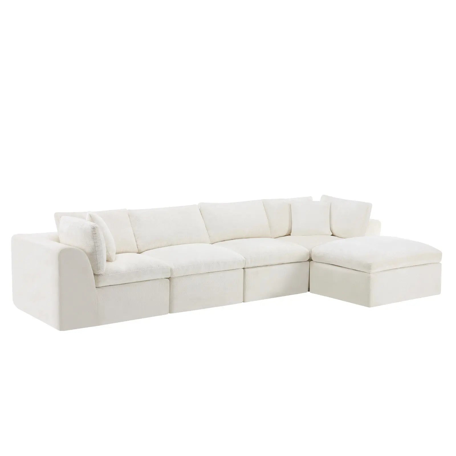 138" Beige Chenille Modular Sofa With Ottoman And Toss Pillows Homeroots Living Room