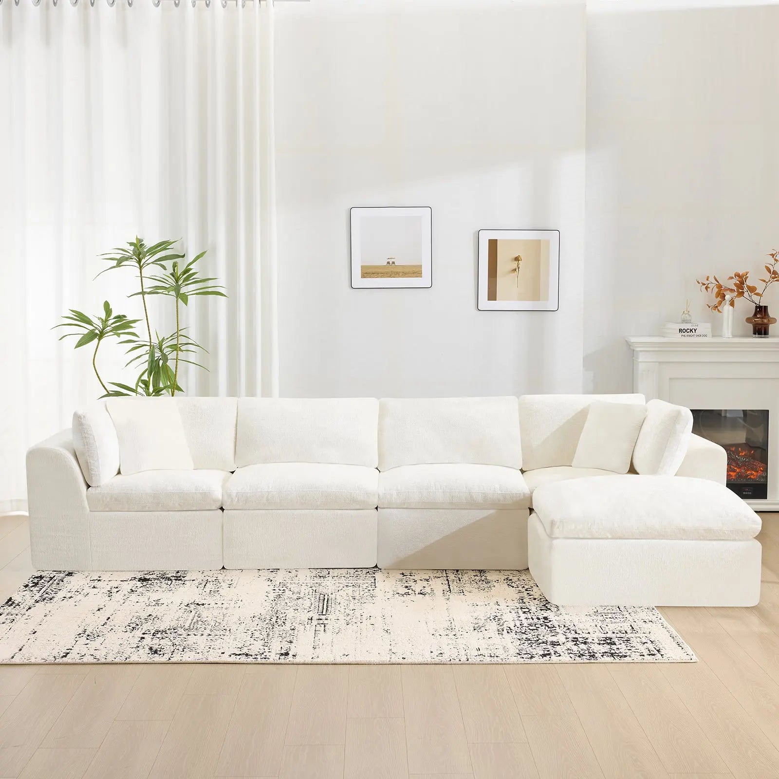 138" Beige Chenille Modular Sofa With Ottoman And Toss Pillows Homeroots Living Room