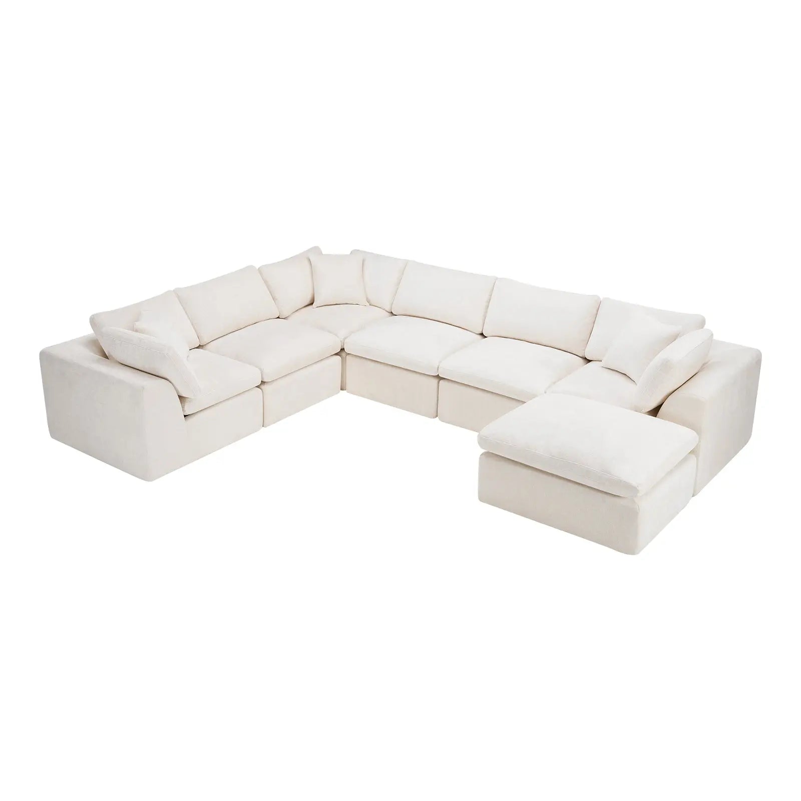 138" Beige Chenille Modular Sofa With Ottoman And Toss Pillows Homeroots Living Room