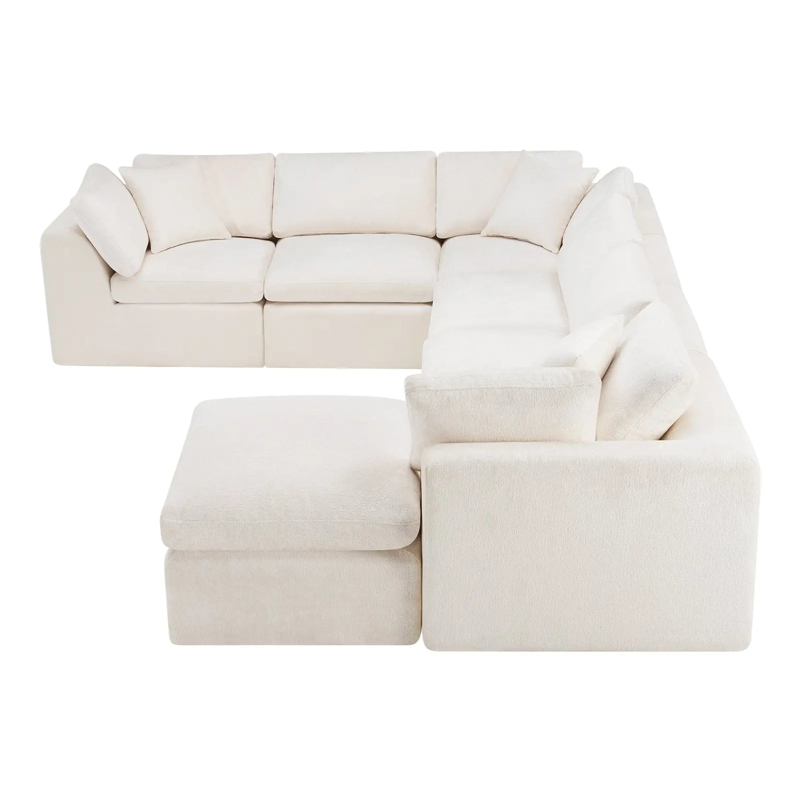 138" Beige Chenille Modular Sofa With Ottoman And Toss Pillows Homeroots Living Room