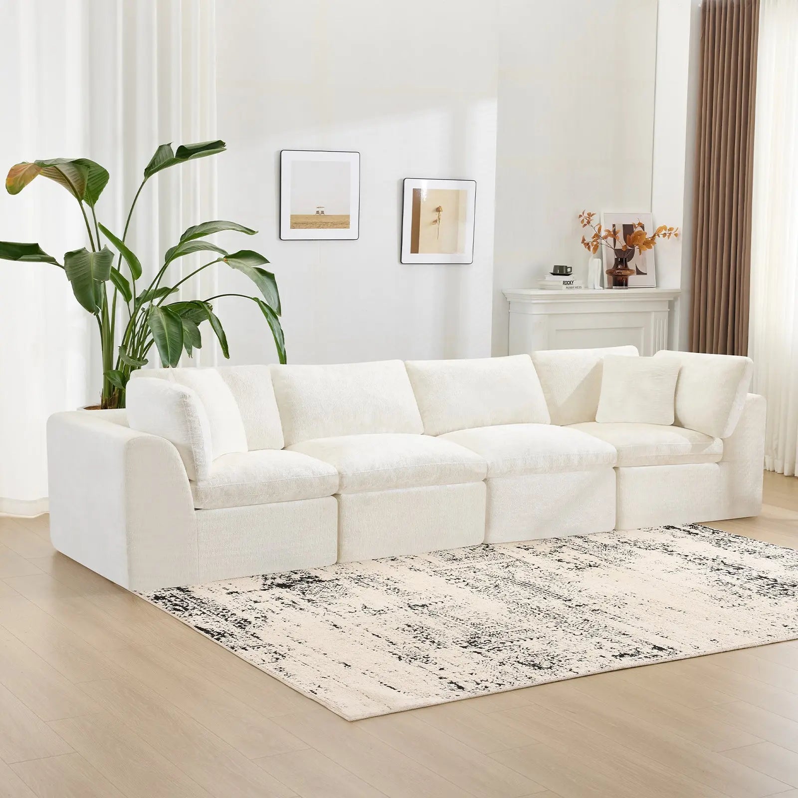 138" Beige Chenille Modular Sofa With Toss Pillows Homeroots Living Room
