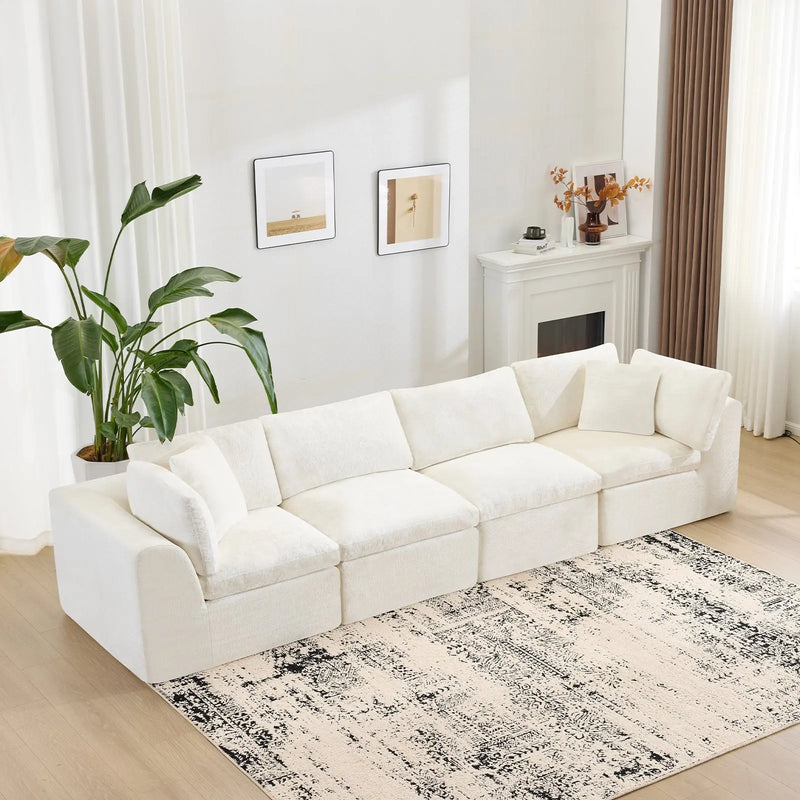 138" Beige Chenille Modular Sofa With Toss Pillows Homeroots Living Room