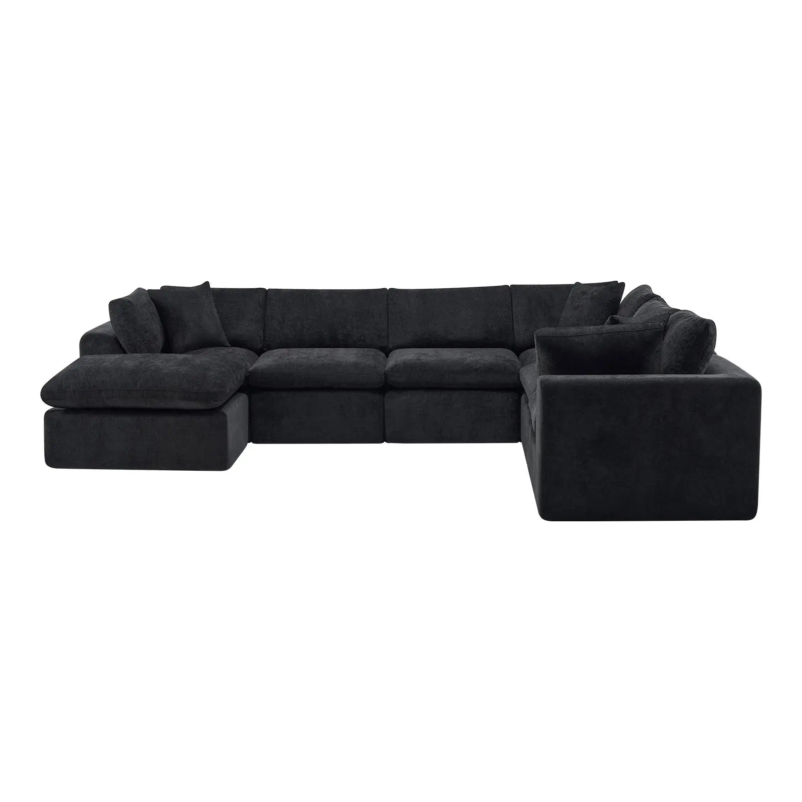 138" Black Chenille Modular Sofa Chaise With Ottoman And Toss Pillows Homeroots Living Room