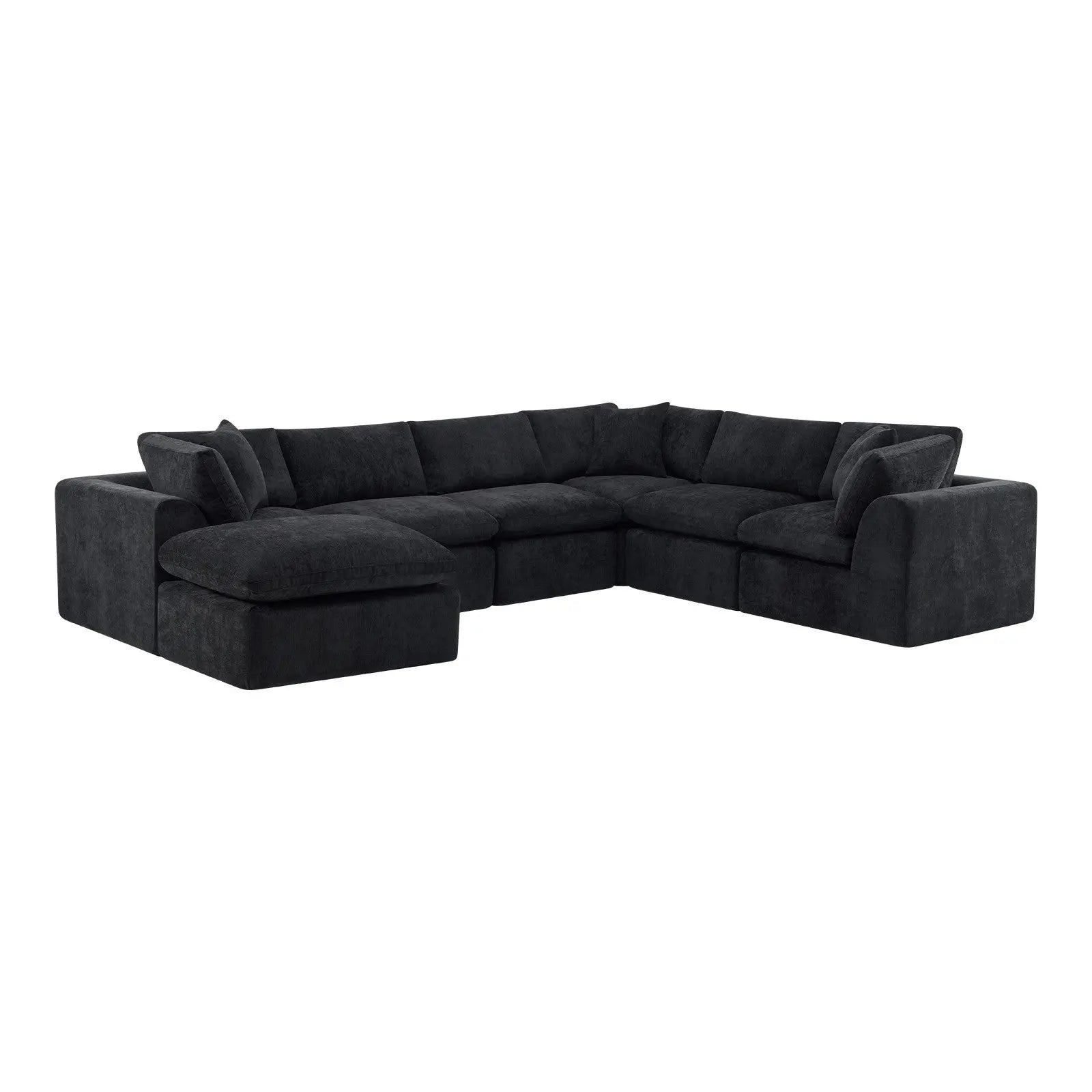 138" Black Chenille Modular Sofa Chaise With Ottoman And Toss Pillows Homeroots Living Room