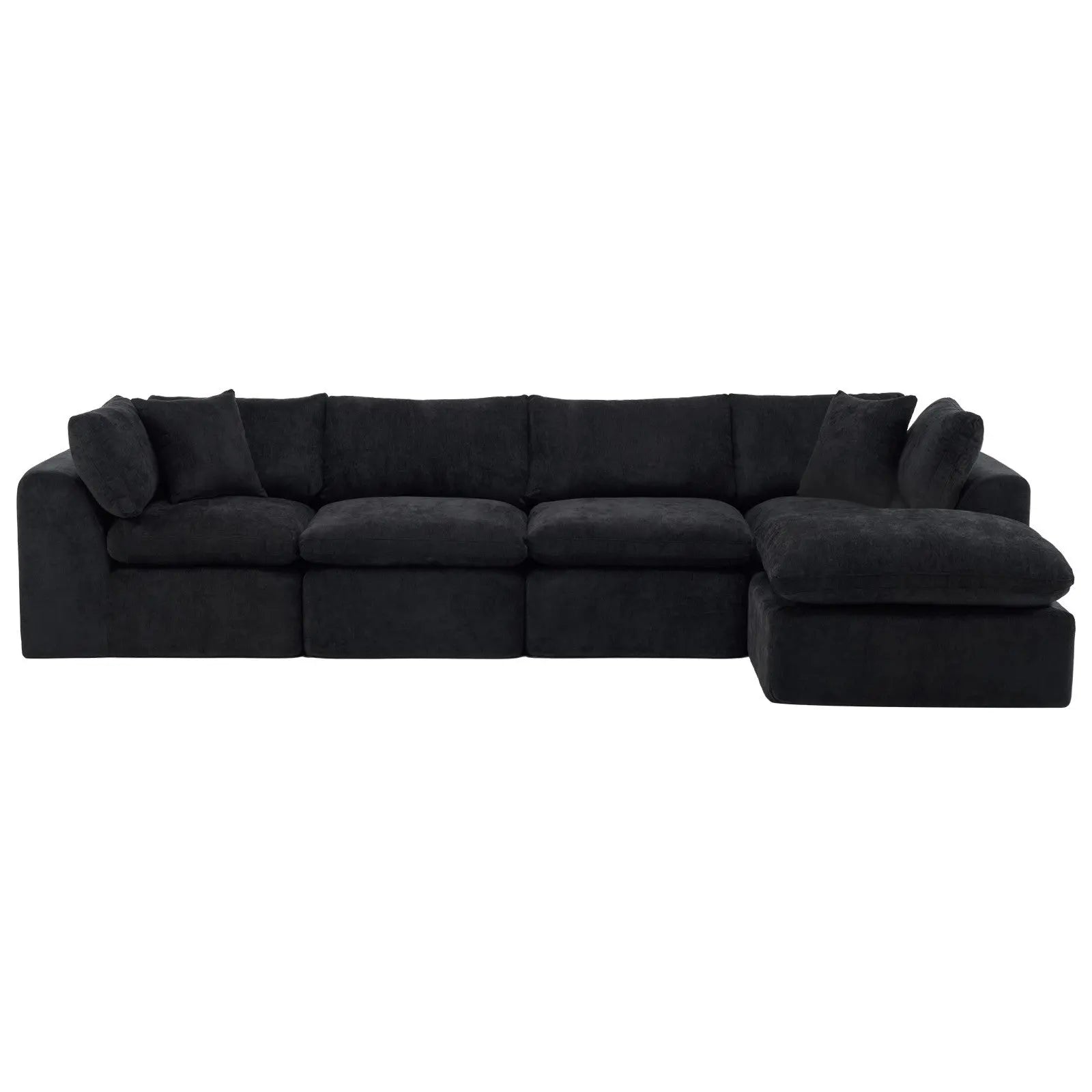 138" Black Chenille Modular Sofa With Ottoman And Toss Pillows Homeroots Living Room