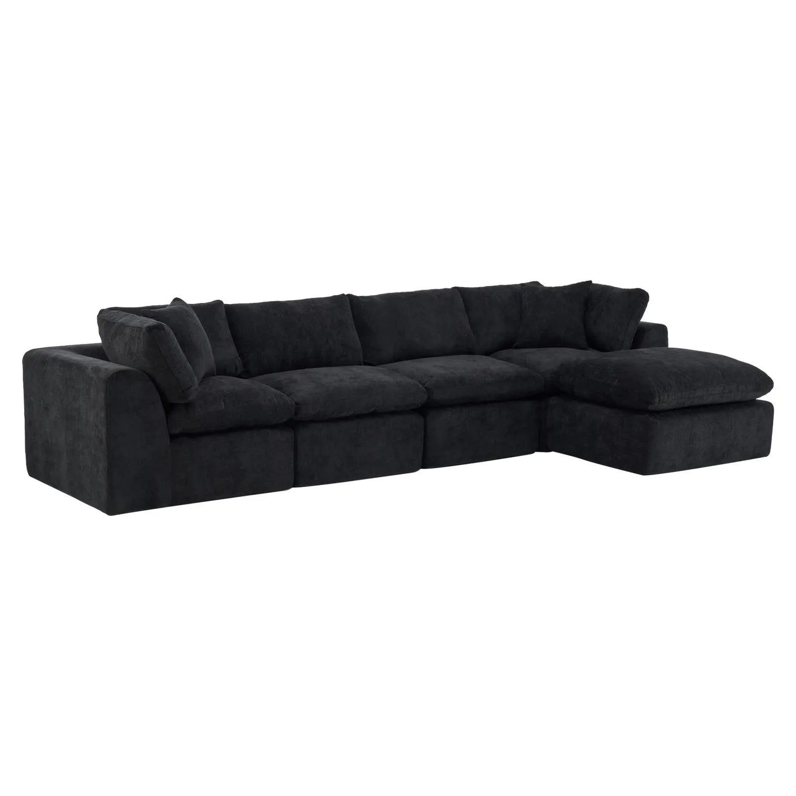 138" Black Chenille Modular Sofa With Ottoman And Toss Pillows Homeroots Living Room