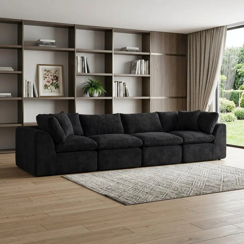 138" Black Chenille Modular Sofa With Toss Pillows Homeroots Living Room
