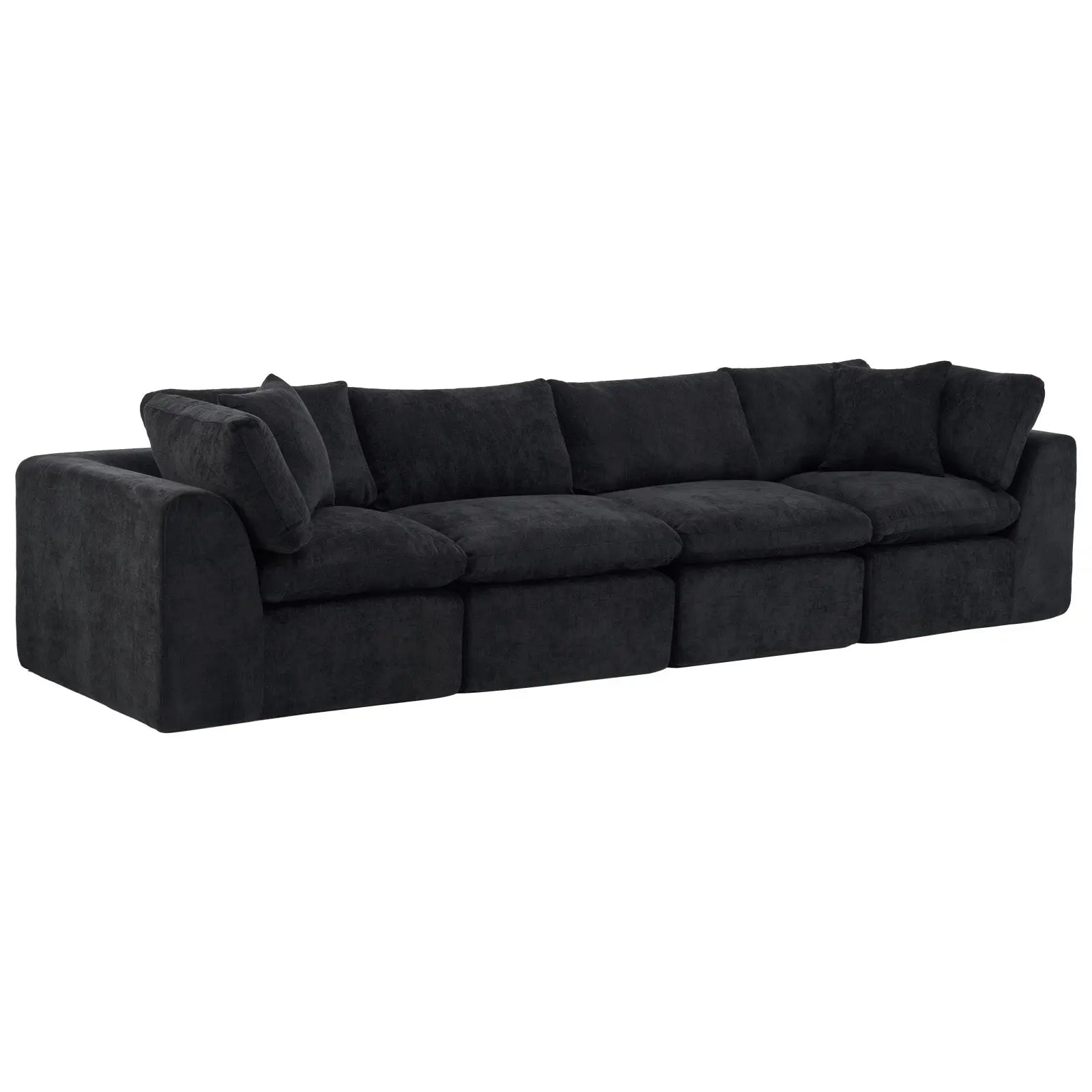 138" Black Chenille Modular Sofa With Toss Pillows Homeroots Living Room