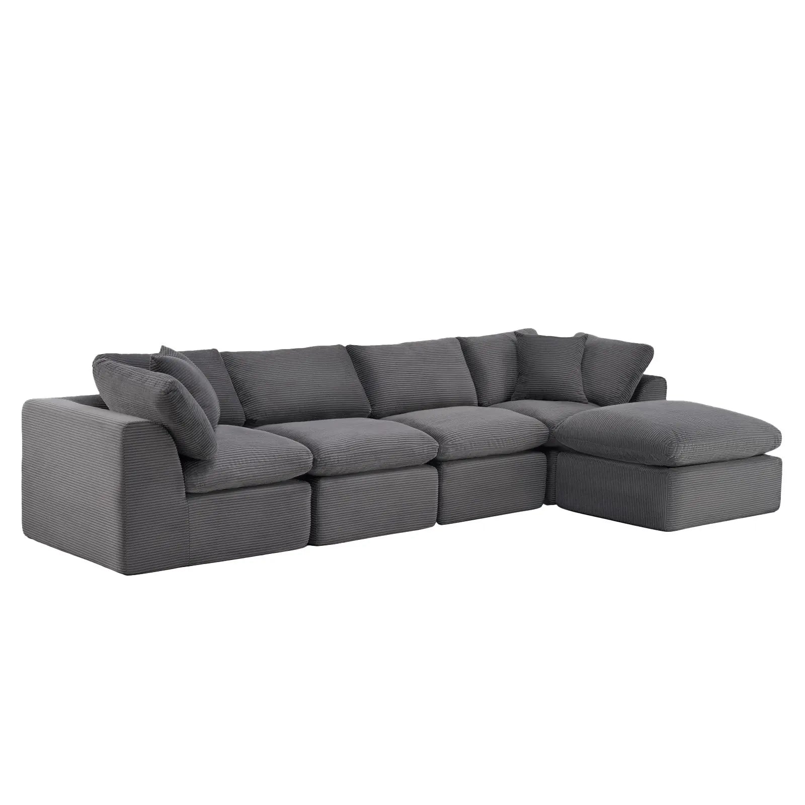 138" Dark Gray Corduroy Modular Sofa With Ottoman And Toss Pillows Homeroots Living Room