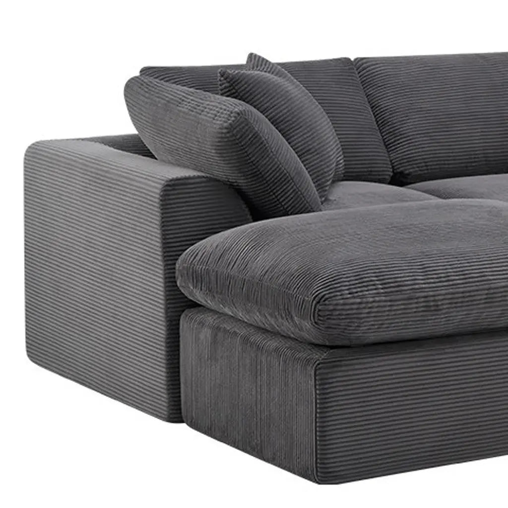 138" Dark Gray Corduroy Modular Sofa With Ottoman And Toss Pillows Homeroots Living Room