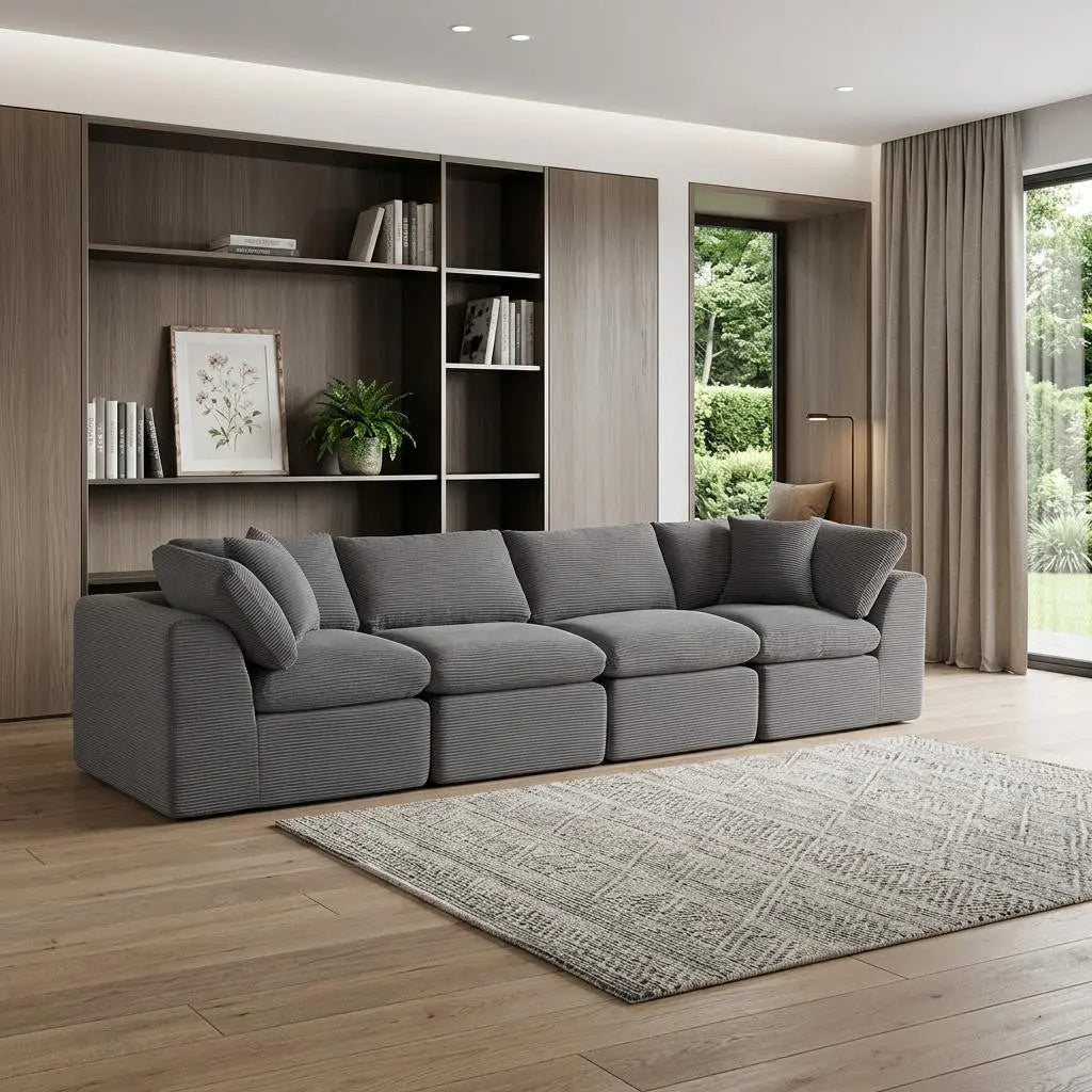 138" Dark Gray Corduroy Modular Sofa With Toss Pillows Homeroots Living Room