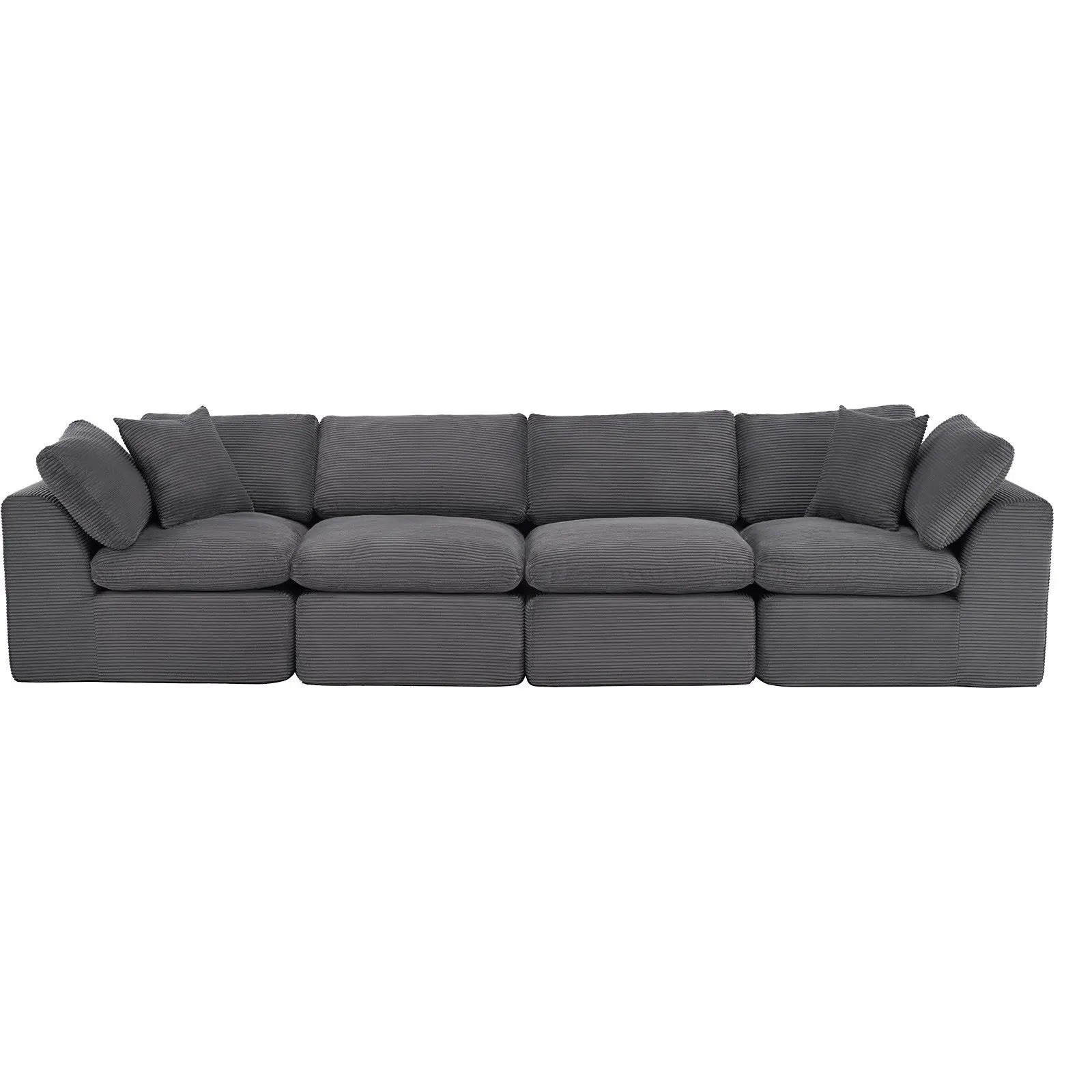 138" Dark Gray Corduroy Modular Sofa With Toss Pillows Homeroots Living Room