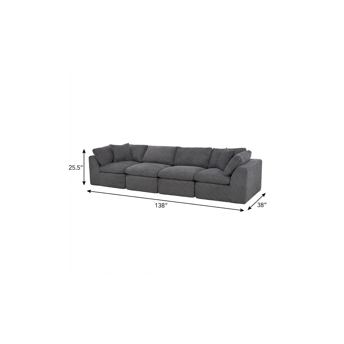 138" Dark Gray Corduroy Modular Sofa With Toss Pillows Homeroots Living Room