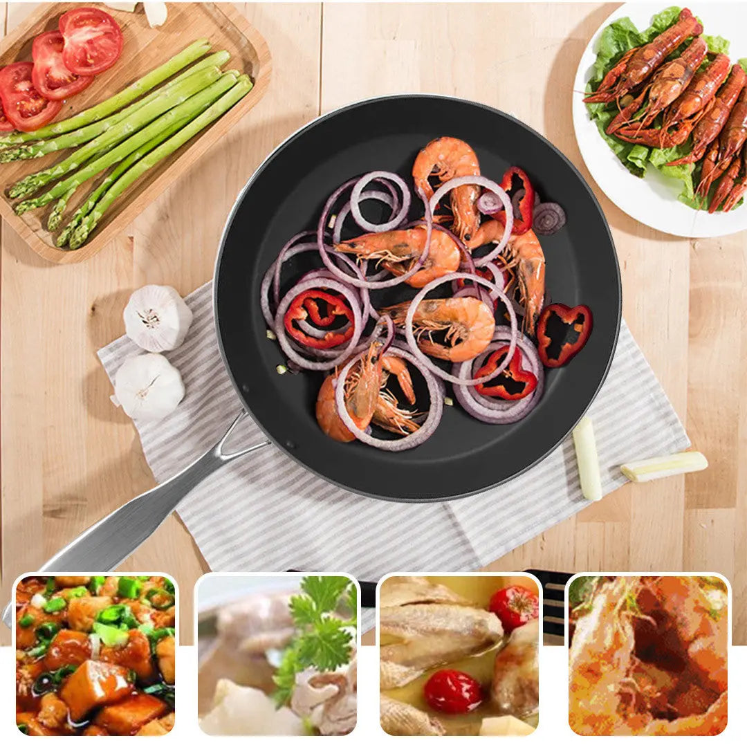 13" Black And Silver Stainless Steel Frying Pan Homeroots Kitchen & Dining