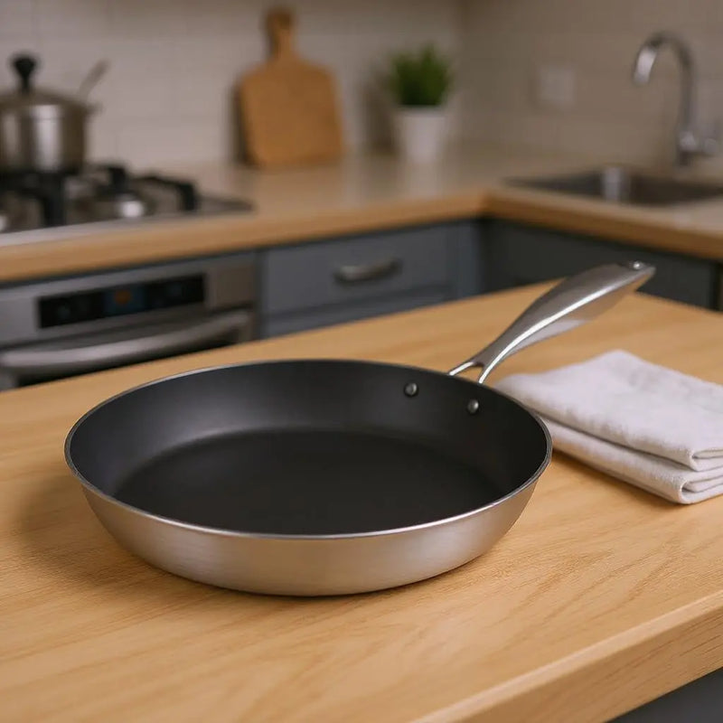 13" Black And Silver Stainless Steel Frying Pan Homeroots Kitchen & Dining