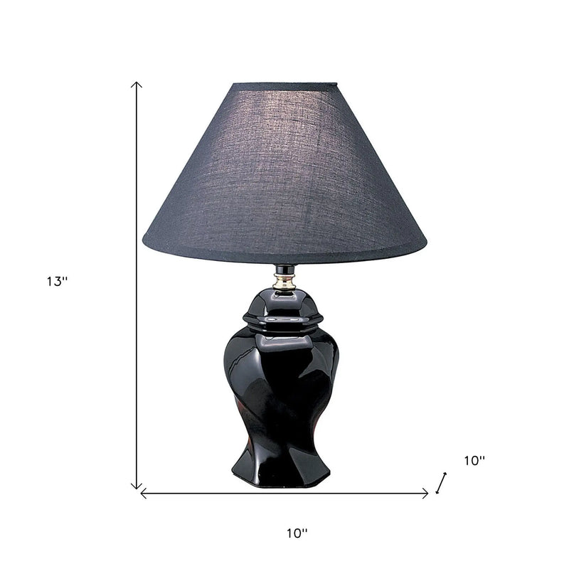 13" Black Ceramic Bedside Table Lamp With Black Shade Homeroots Lighting