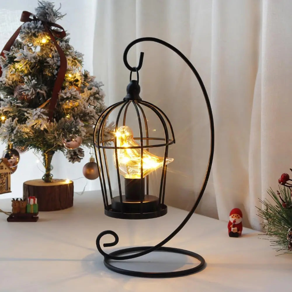 13" Black Metal Pierced Novelty Desk Lamp With Cage Shade Homeroots Lighting