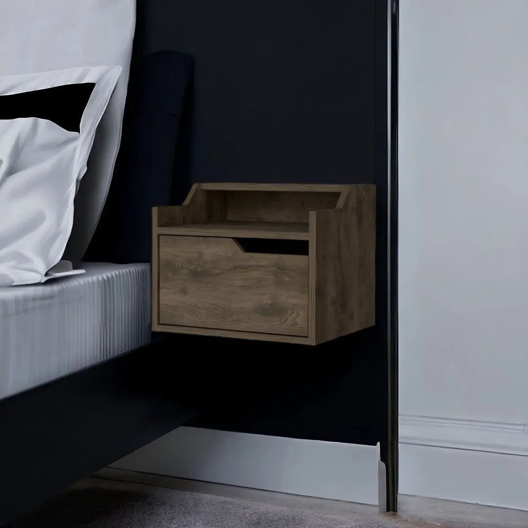 13" Brown Wood One Drawer Floating Nightstand Homeroots Bed & Bath