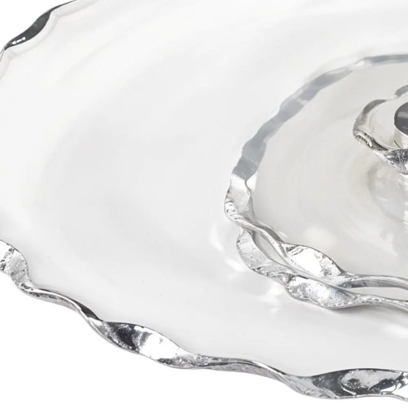 13" Clear And Silver Round Glass Hand Finished Lazy Susan Homeroots Kitchen & Dining