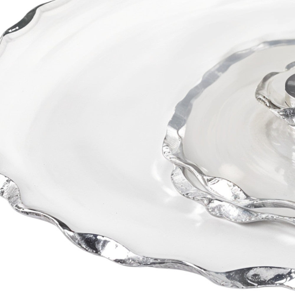 13" Clear And Silver Round Glass Hand Finished Lazy Susan Homeroots Kitchen & Dining