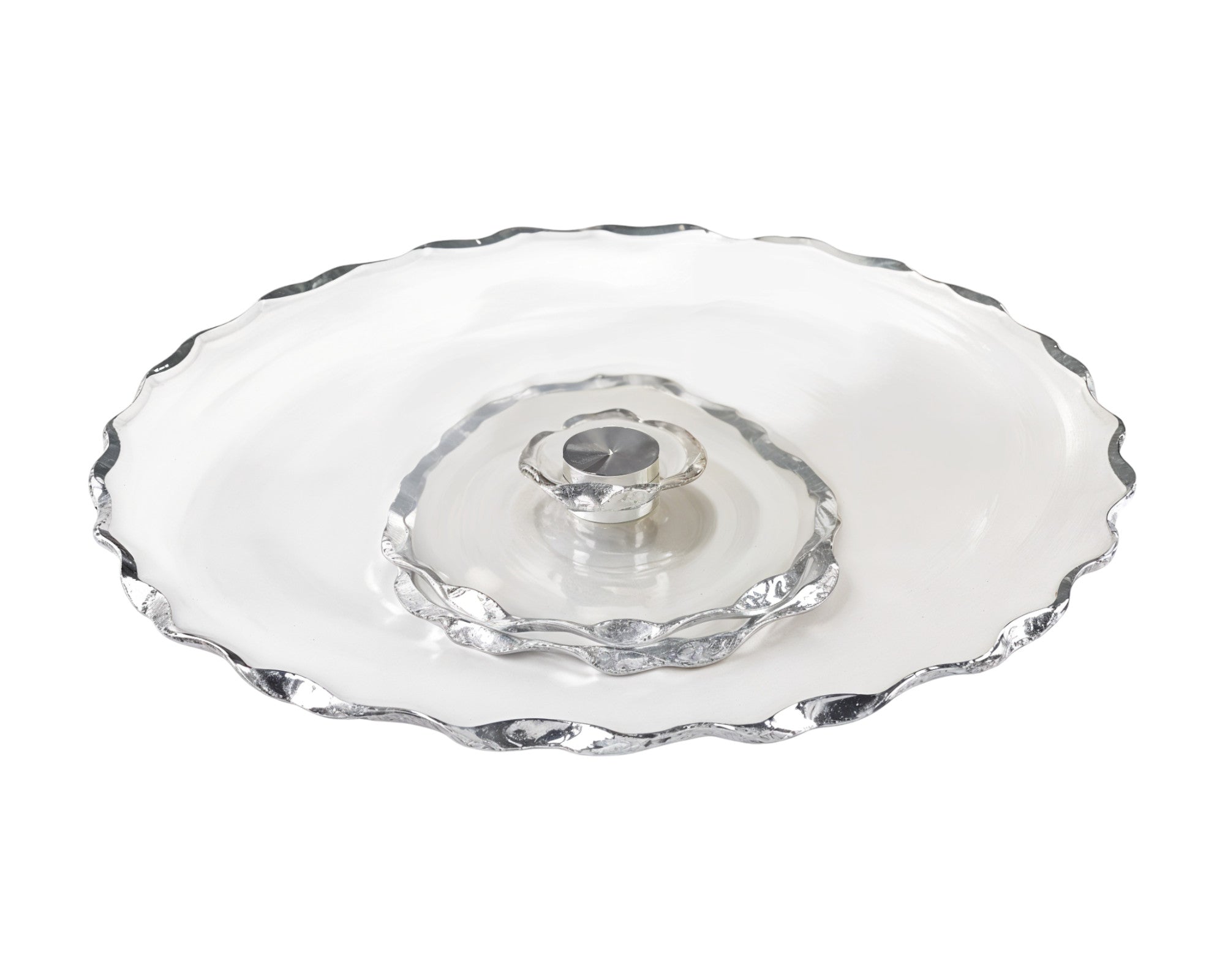 13" Clear And Silver Round Glass Hand Finished Lazy Susan Homeroots Kitchen & Dining