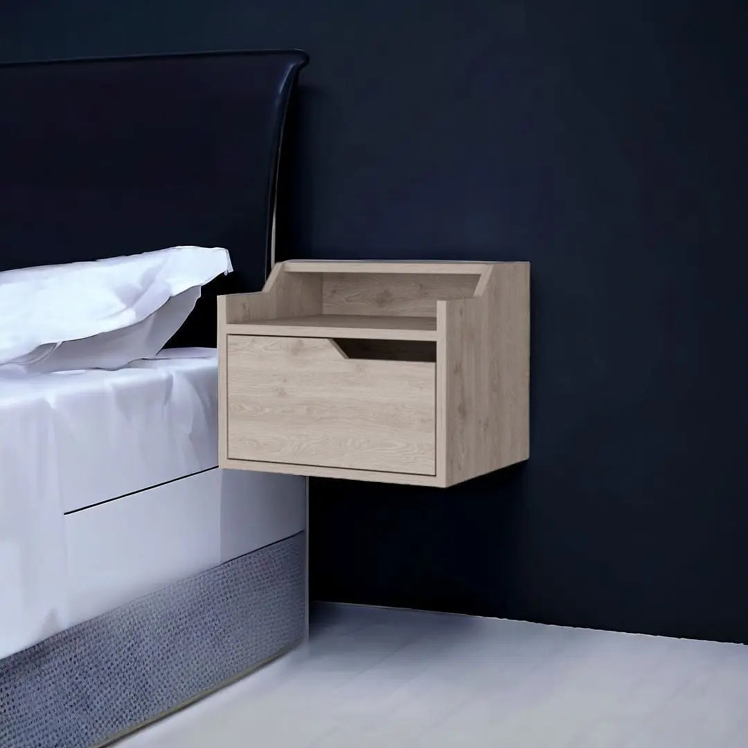 13" Gray Wood One Drawer Floating Nightstand Homeroots Bed & Bath
