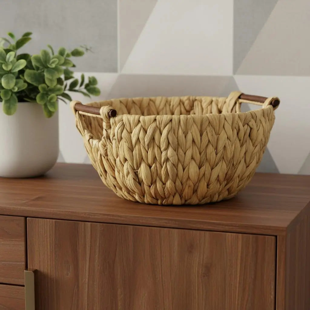 13" Natural Woven Water Hyacinth Basket Homeroots Office