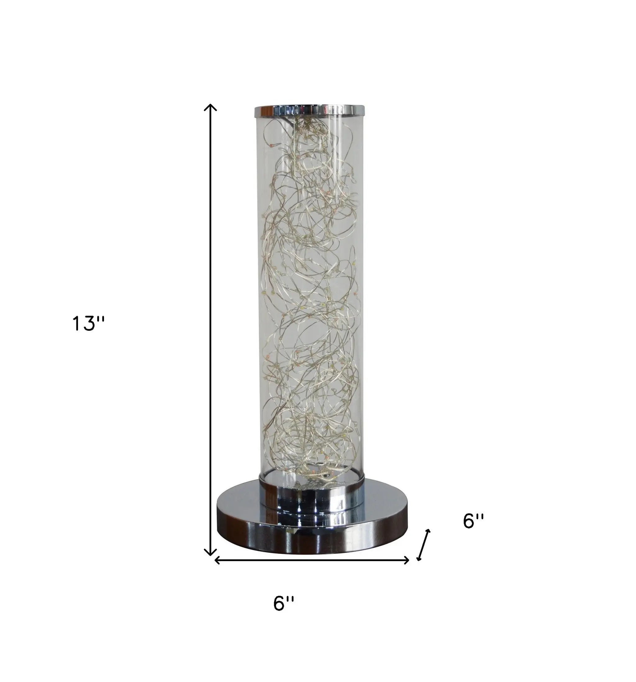 13" Silver Metal Column LED Rope Table Lamp With Clear Homeroots Lighting