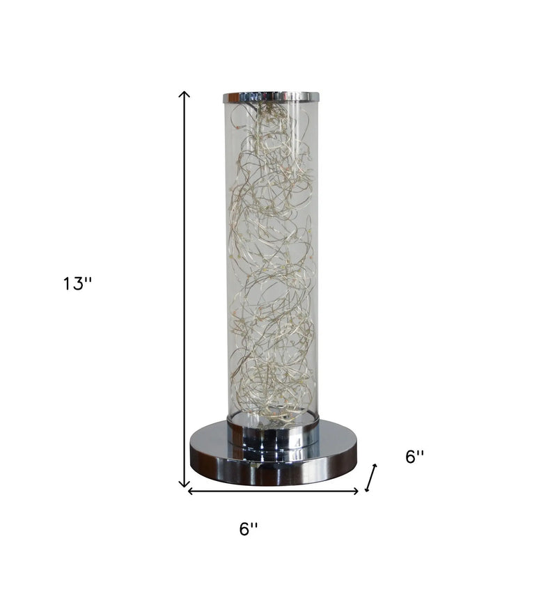 13" Silver Metal Column LED Rope Table Lamp With Clear Homeroots Lighting