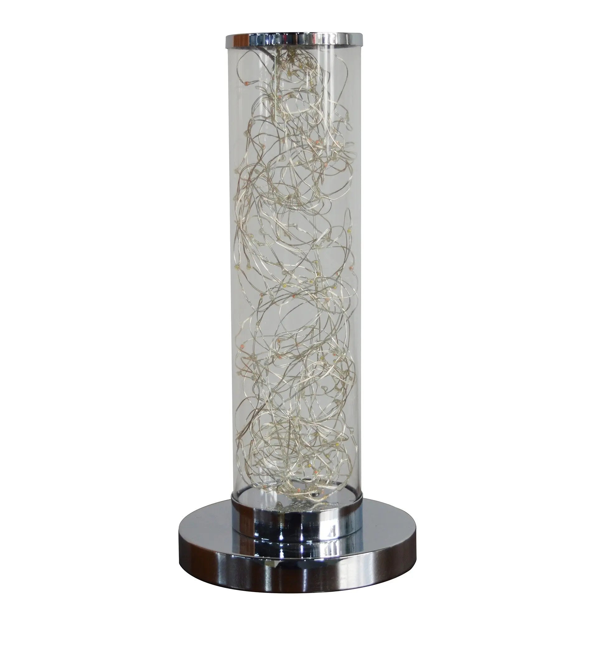 13" Silver Metal Column LED Rope Table Lamp With Clear Homeroots Lighting