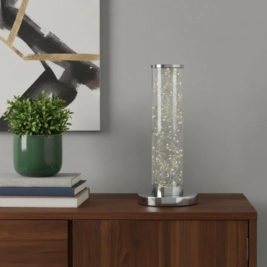13" Silver Metal Column LED Rope Table Lamp With Clear Homeroots Lighting