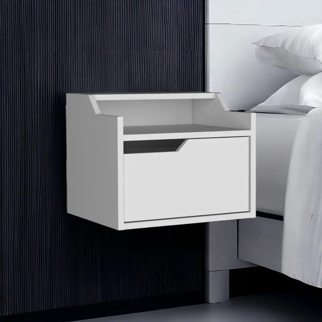 13" White Wood One Drawer Floating Nightstand Homeroots Bed & Bath