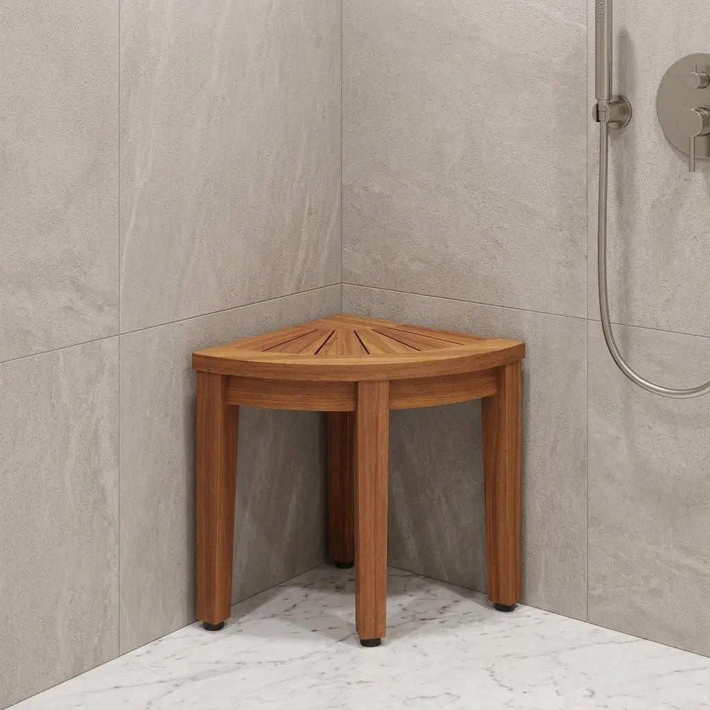13" X 9" Brown Teak Corner Rectangular Shower Bench Homeroots Bed & Bath