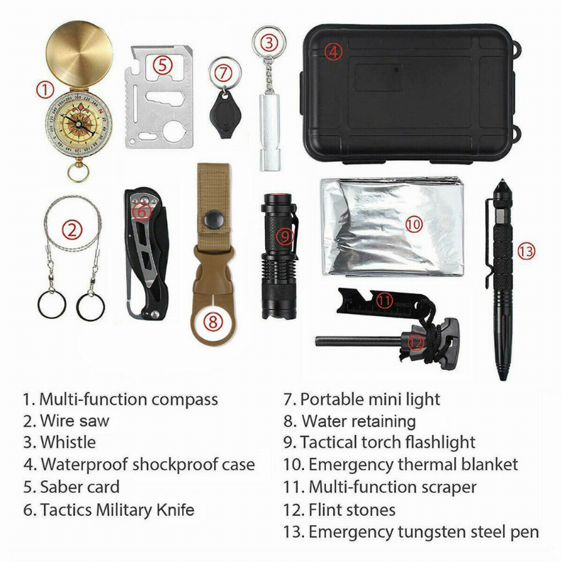 14 in 1 Outdoor Emergency Survival Gear Kit Camping Tactical Tools SOS EDC Case Vista Shops