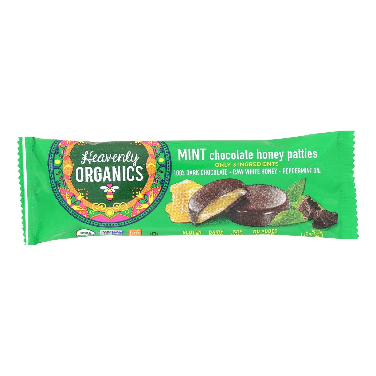 Heavenly Organics Honey Patties - Chocolate Mint - 1.2 Oz - Case Of 16 Heavenly Organics