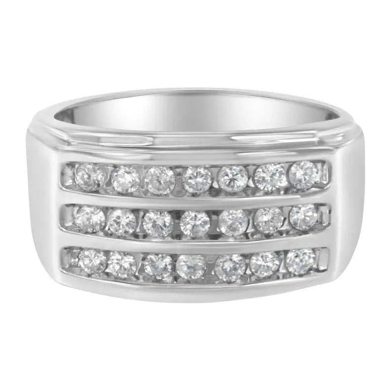 14K White Gold Men's Diamond Channel Set Band Ring (1 cttw, H-I Color, SI2-I1 Clarity) Luxcom